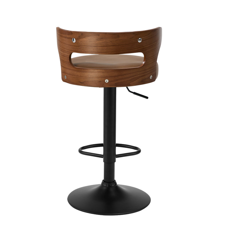 Oikiture 2x Bar Stools Kitchen Swivel Stool Wooden Leather Camel