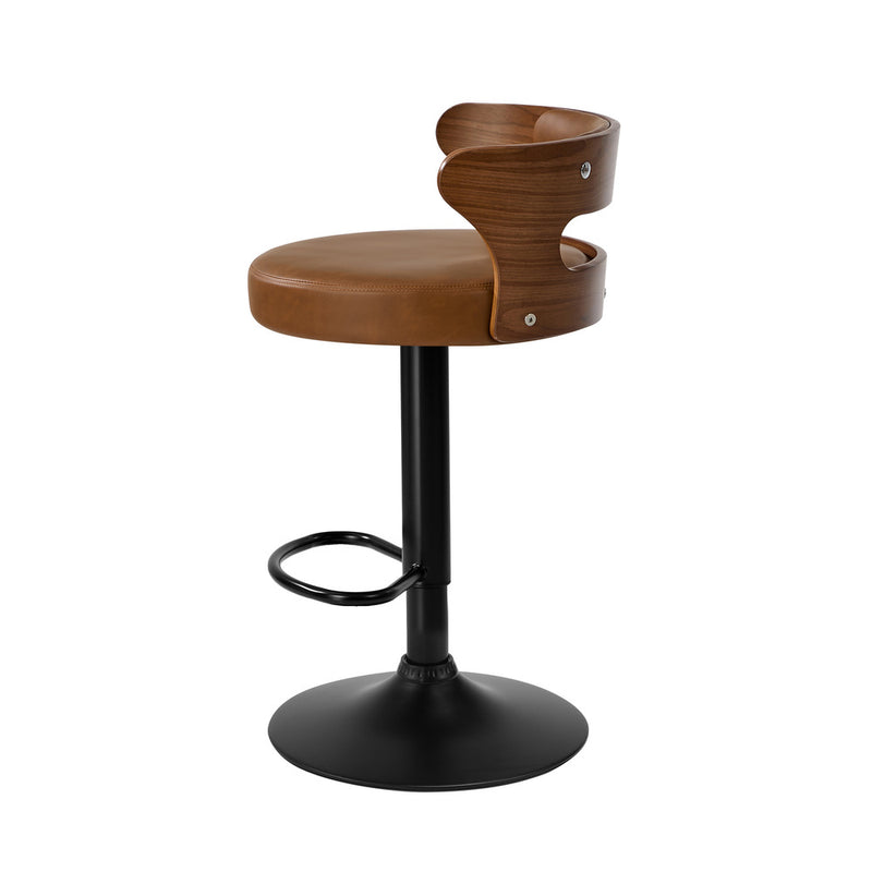 Oikiture 2x Bar Stools Kitchen Swivel Stool Wooden Leather Camel