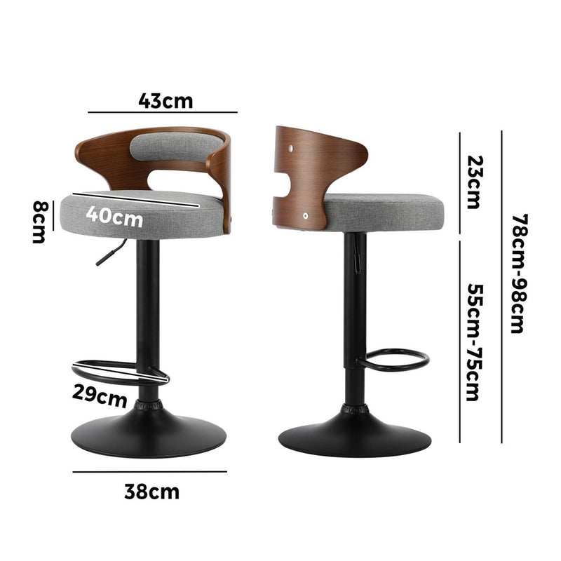 Oikiture Bar Stools Gas Lift Swivel Wooden Grey x2