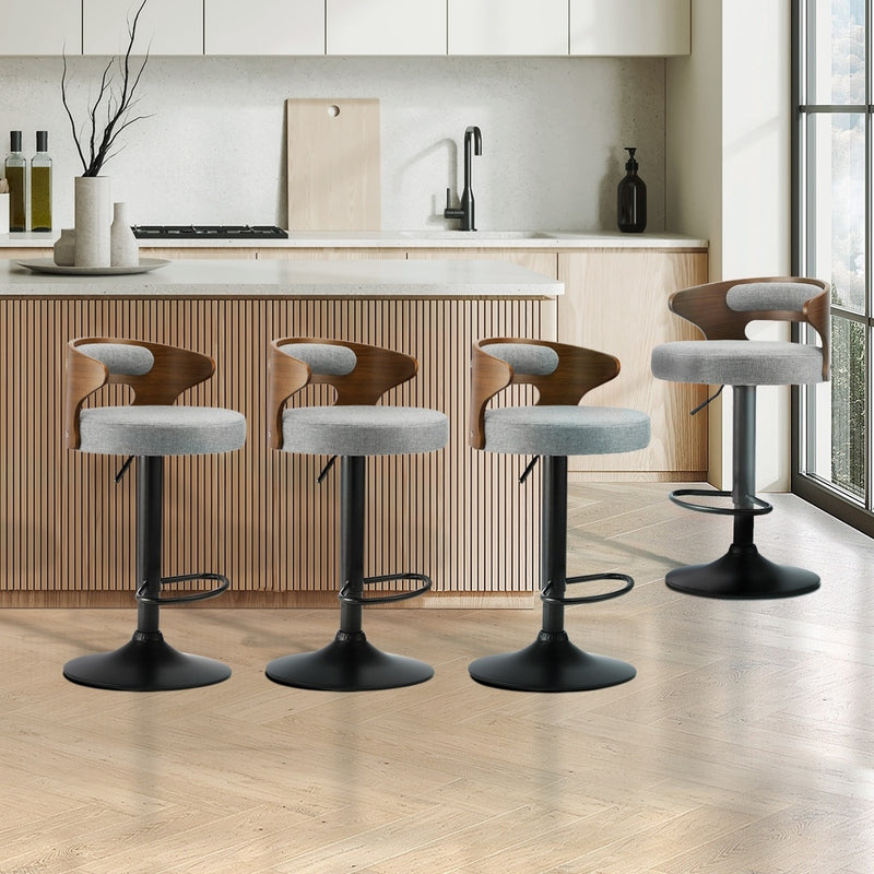 Oikiture 4x Bar Stools with Gas Lift Swivel Grey