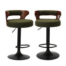 Oikiture 2x Bar Stools Gas Lift Swivel Chairs Wooden Boucle Green