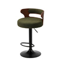 Oikiture 2x Bar Stools Gas Lift Swivel Chairs Wooden Boucle Green