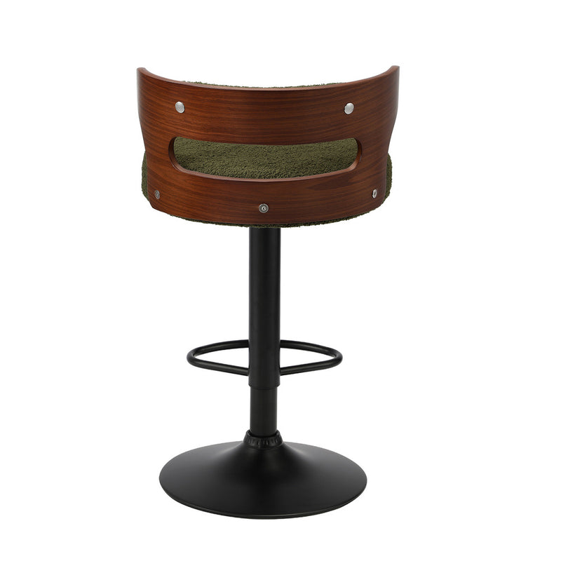Oikiture 2x Bar Stools Gas Lift Swivel Chairs Wooden Boucle Green