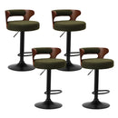 Oikiture 4x Bar Stools Gas Lift Swivel Chairs Wooden Boucle Green