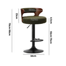 Oikiture 4x Bar Stools Gas Lift Swivel Chairs Wooden Boucle Green