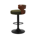 Oikiture 4x Bar Stools Gas Lift Swivel Chairs Wooden Boucle Green