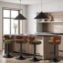Oikiture 4x Bar Stools Gas Lift Swivel Chairs Wooden Boucle Green