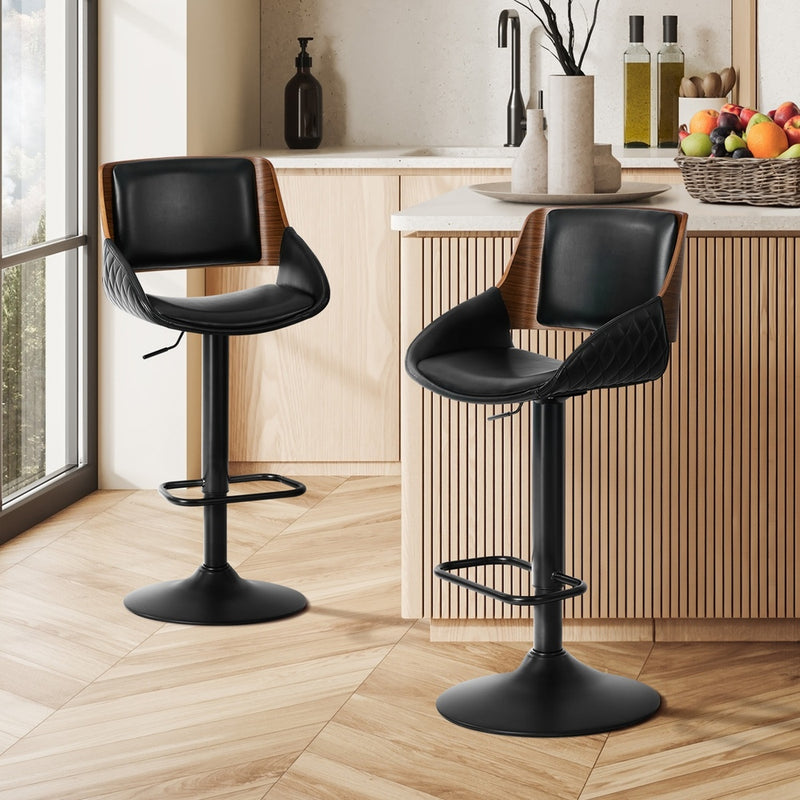Oikiture 2x Bar Stools Kitchen Dining Chairs Swivel Leather Black