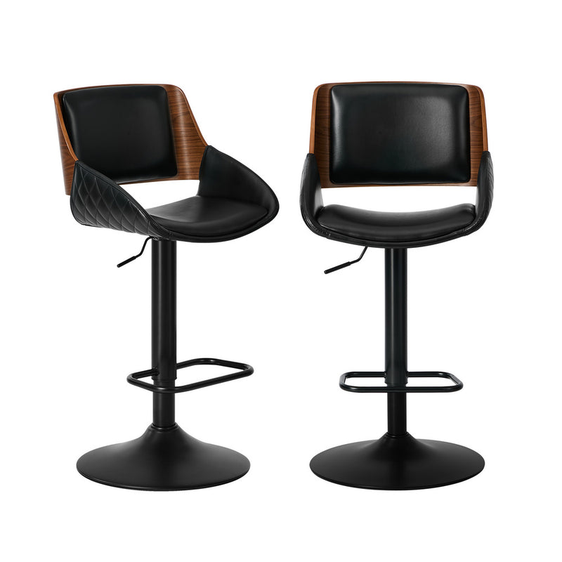 Oikiture 2x Bar Stools Kitchen Dining Chairs Swivel Leather Black