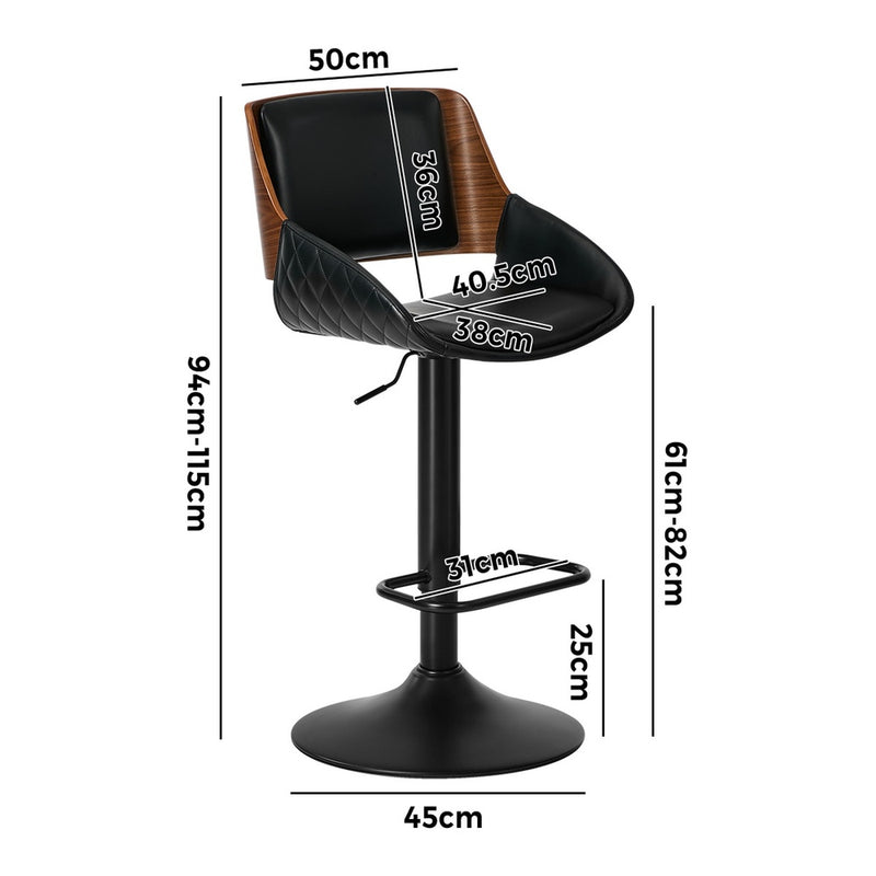 Oikiture 2x Bar Stools Kitchen Dining Chairs Swivel Leather Black