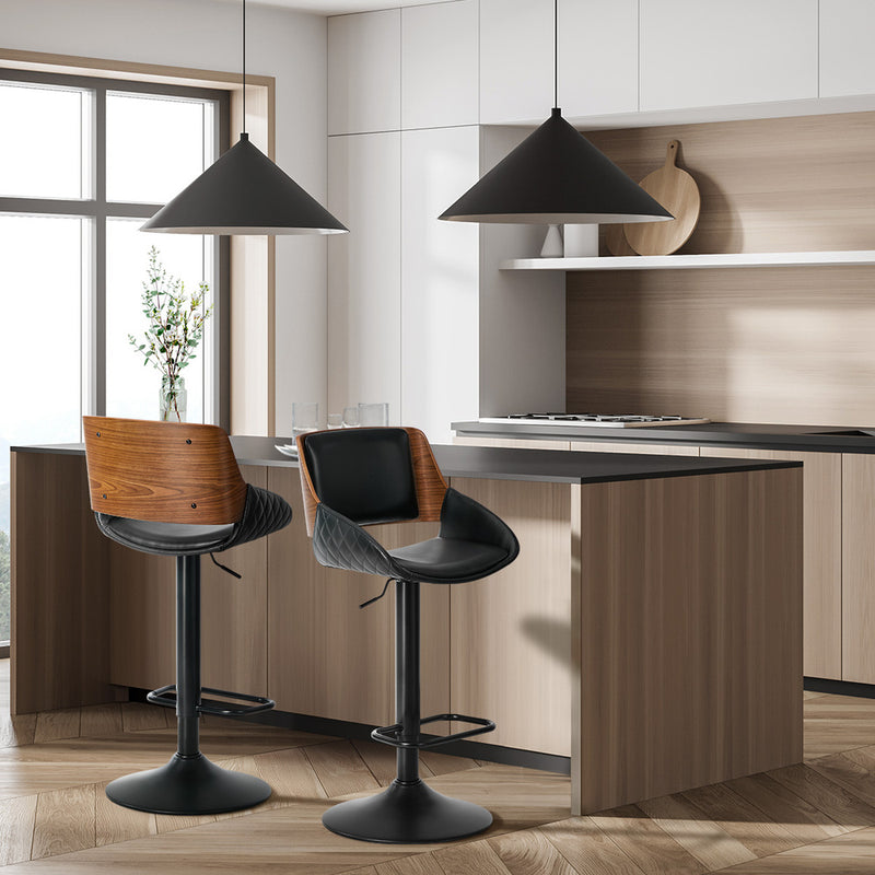 Oikiture 2x Bar Stools Kitchen Dining Chairs Swivel Leather Black