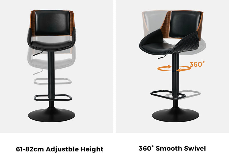 Oikiture 2x Bar Stools Kitchen Dining Chairs Swivel Leather Black