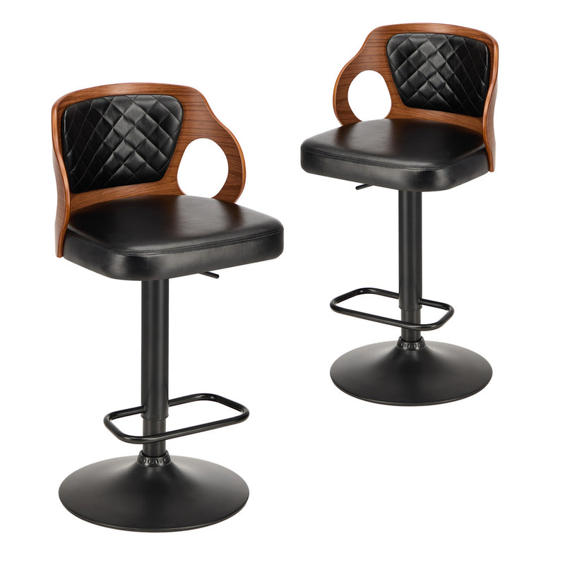 Oikiture 2x Bar Stools Swivel Kitchen Bar Stools Leather Black