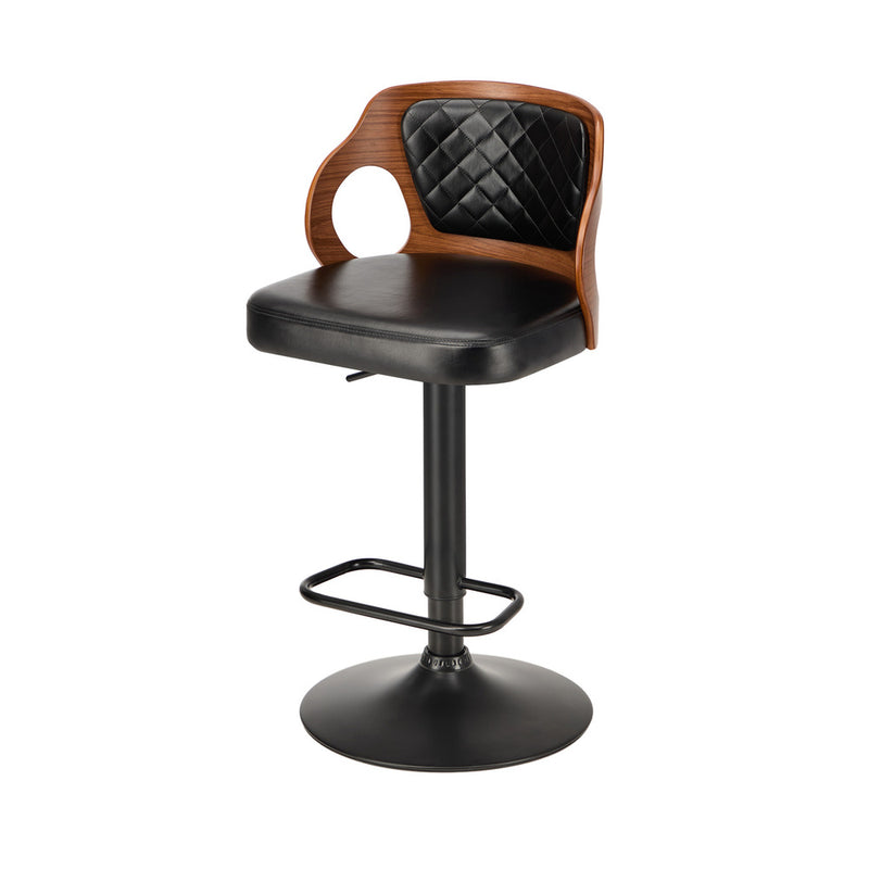 Oikiture 2x Bar Stools Swivel Kitchen Bar Stools Leather Black