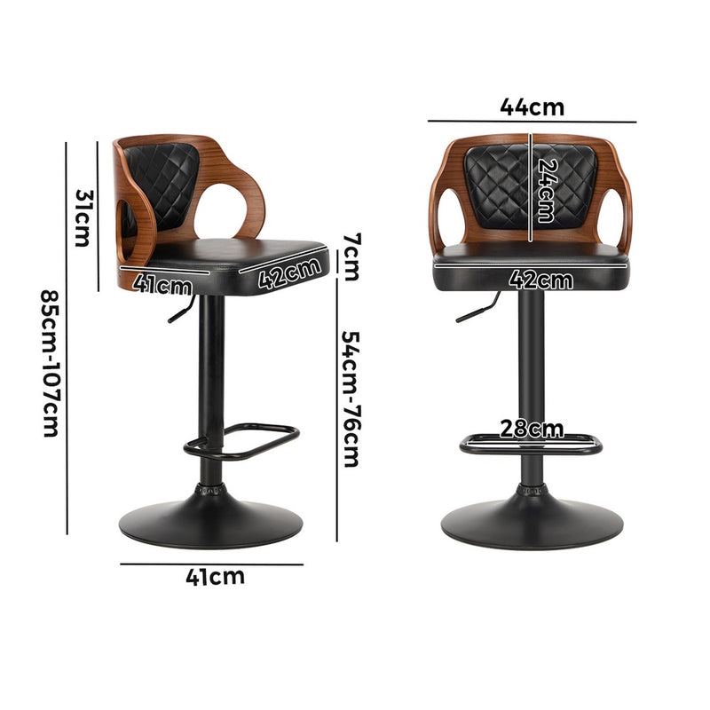 Oikiture 2x Bar Stools Swivel Kitchen Bar Stools Leather Black