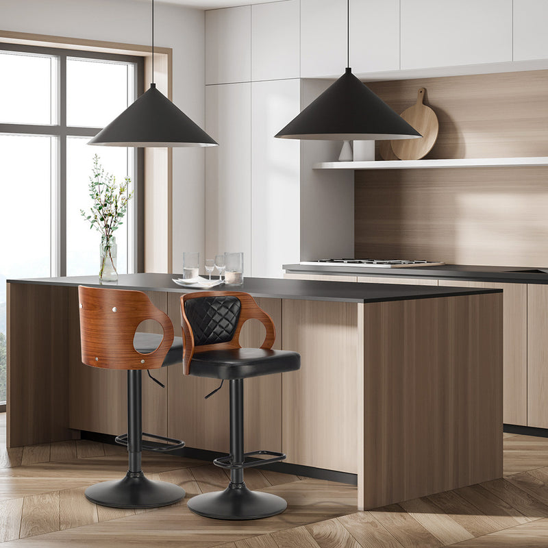 Oikiture 2x Bar Stools Swivel Kitchen Bar Stools Leather Black
