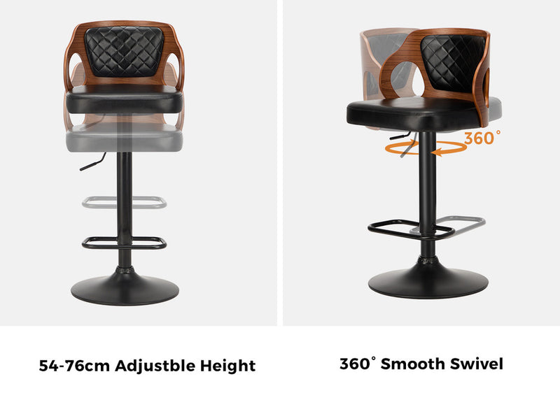 Oikiture 2x Bar Stools Swivel Kitchen Bar Stools Leather Black