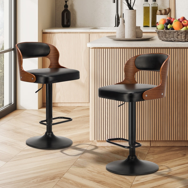 Oikiture 2X Bar Stool Gas Lift Kitchen Swivel Chair Leather LUKA