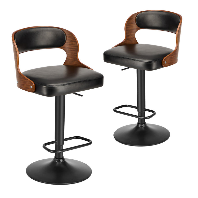 Oikiture 2X Bar Stool Gas Lift Kitchen Swivel Chair Leather LUKA