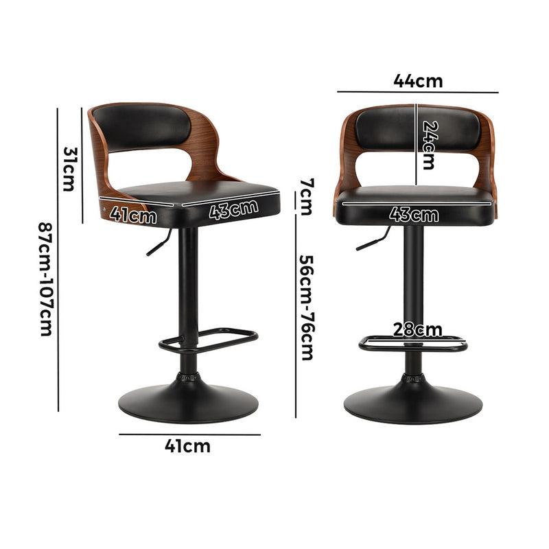 Oikiture 2X Bar Stool Gas Lift Kitchen Swivel Chair Leather LUKA