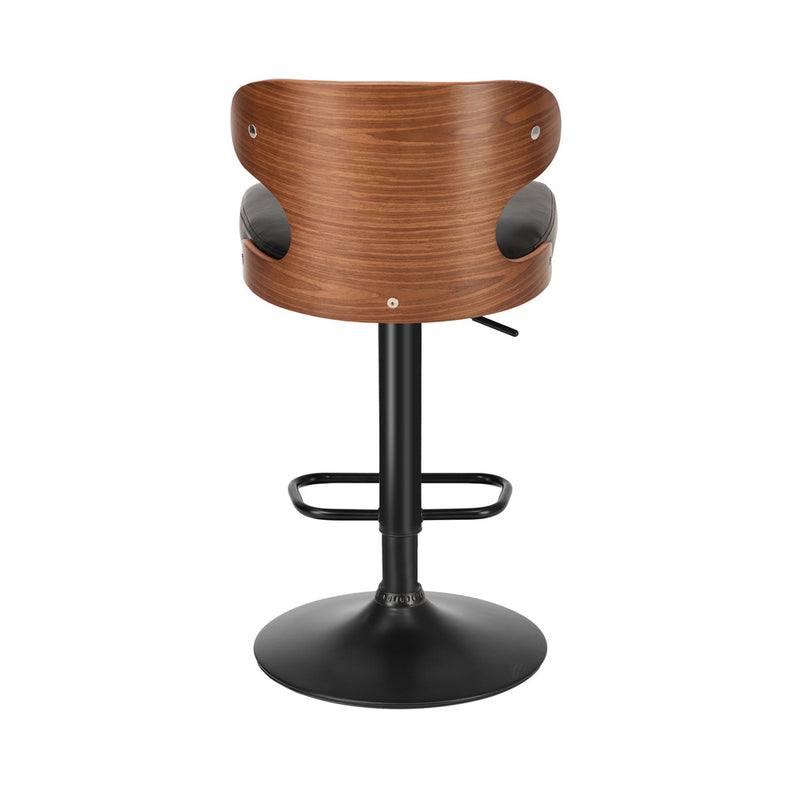 Oikiture 2x Bar Stools Adjustable Counter Height Stool Leather Black