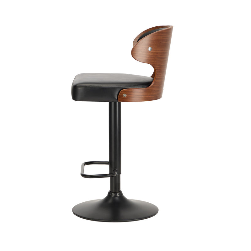 Oikiture 2x Bar Stools Adjustable Counter Height Stool Leather Black