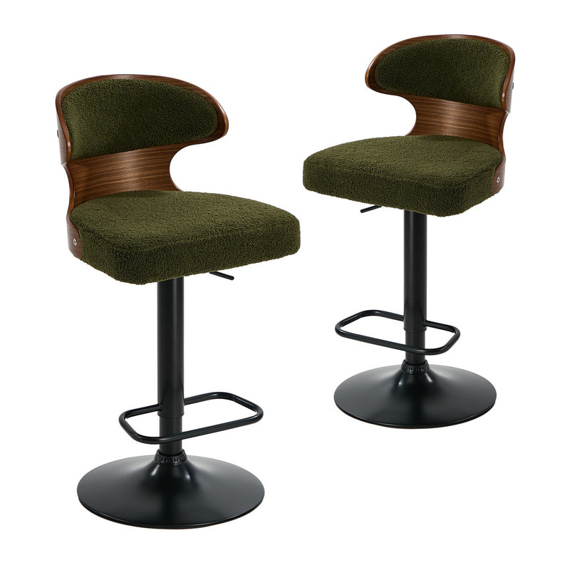 Oikiture 2x Bar Stools Swivel Kitchen Bar Chairs Gas Lift Boucle Green