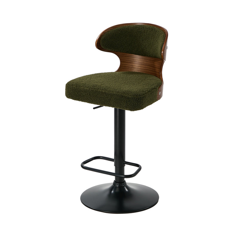 Oikiture 2x Bar Stools Swivel Kitchen Bar Chairs Gas Lift Boucle Green
