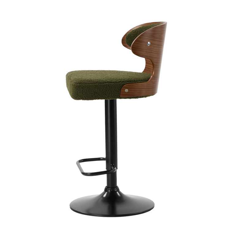 Oikiture 2x Bar Stools Swivel Kitchen Bar Chairs Gas Lift Boucle Green