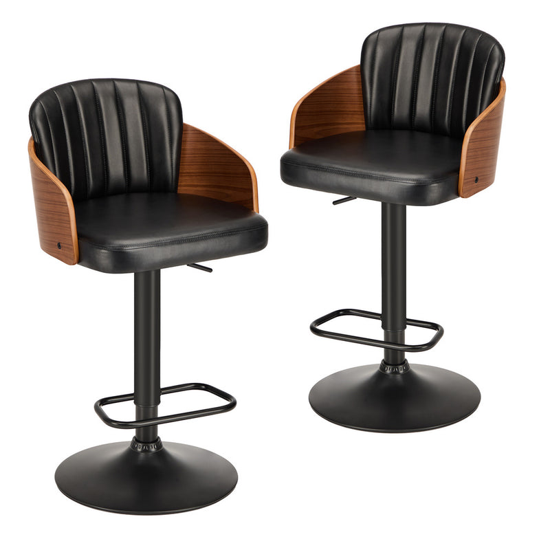 Oikiture 2x Bar Stools Swivel Counter Gas Lift Chair Leather Black