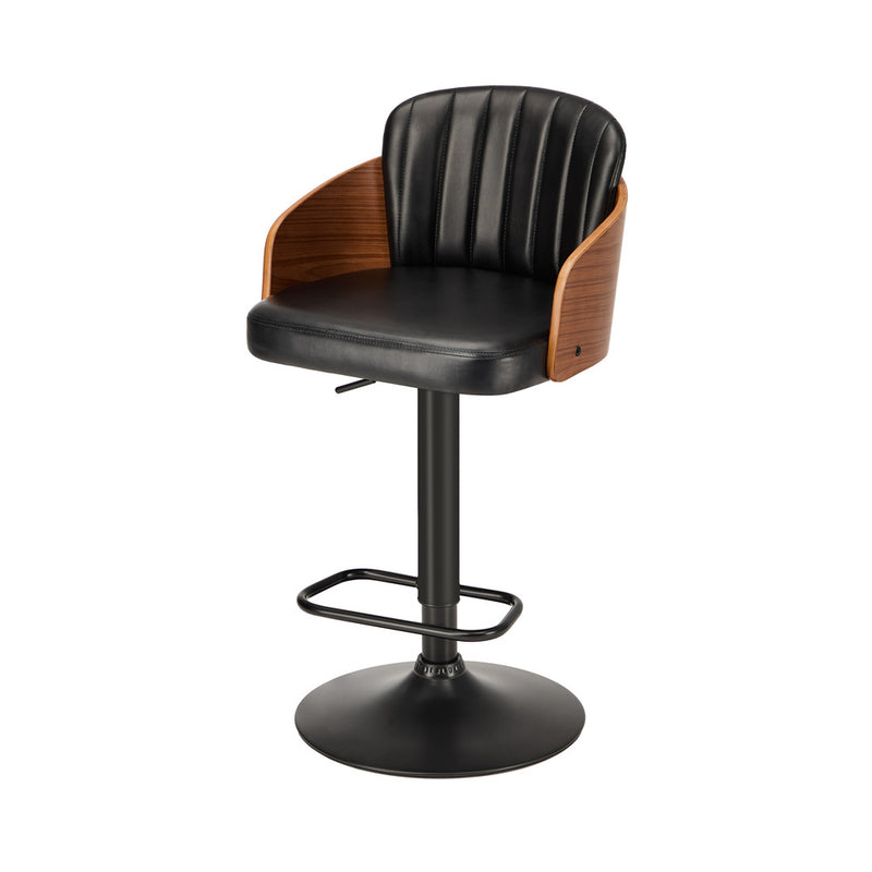 Oikiture 2x Bar Stools Swivel Counter Gas Lift Chair Leather Black