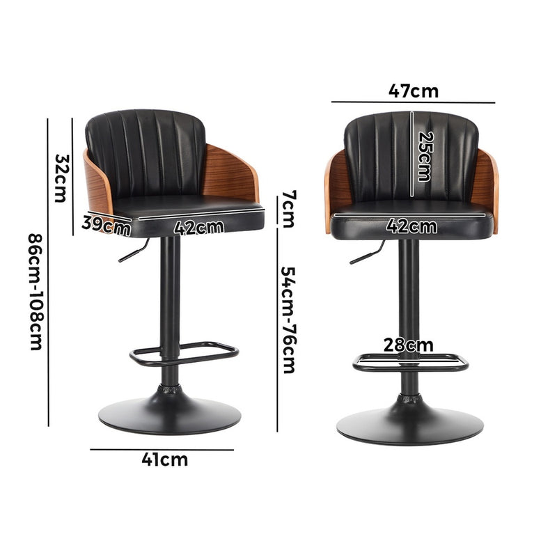 Oikiture 2x Bar Stools Swivel Counter Gas Lift Chair Leather Black