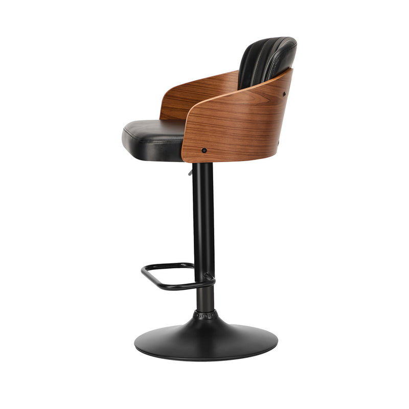 Oikiture 2x Bar Stools Swivel Counter Gas Lift Chair Leather Black