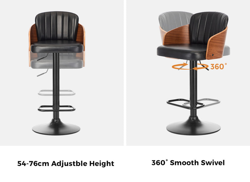 Oikiture 2x Bar Stools Swivel Counter Gas Lift Chair Leather Black