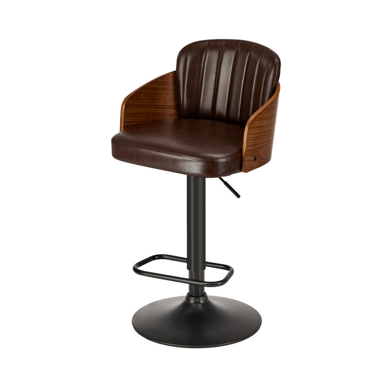 Oikiture 2x Bar Stools Adjustable Height Stool Swivel Leather Brown