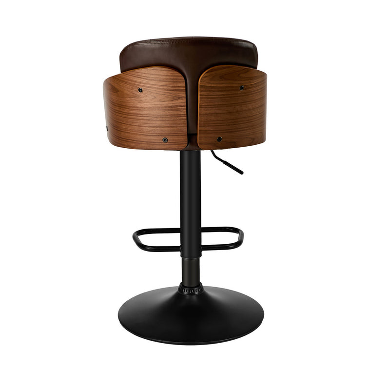 Oikiture 2x Bar Stools Adjustable Height Stool Swivel Leather Brown