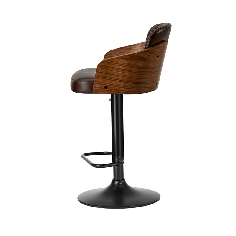 Oikiture 2x Bar Stools Adjustable Height Stool Swivel Leather Brown