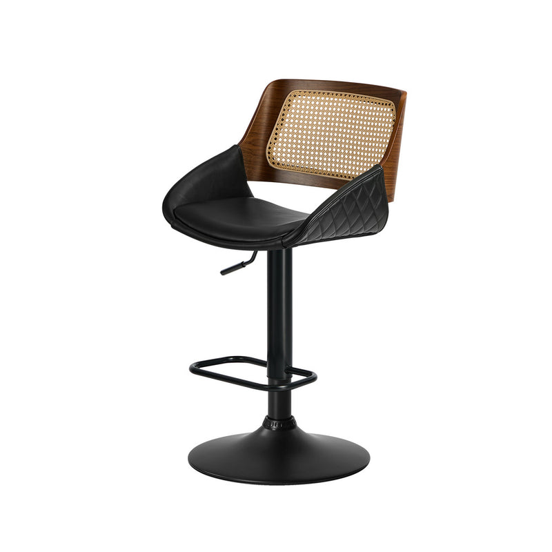 Oikiture 2x Bar Stools Kitchen Dining Chairs Rattan Leather Black