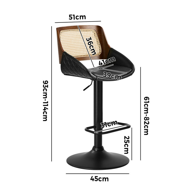 Oikiture 2x Bar Stools Kitchen Dining Chairs Rattan Leather Black