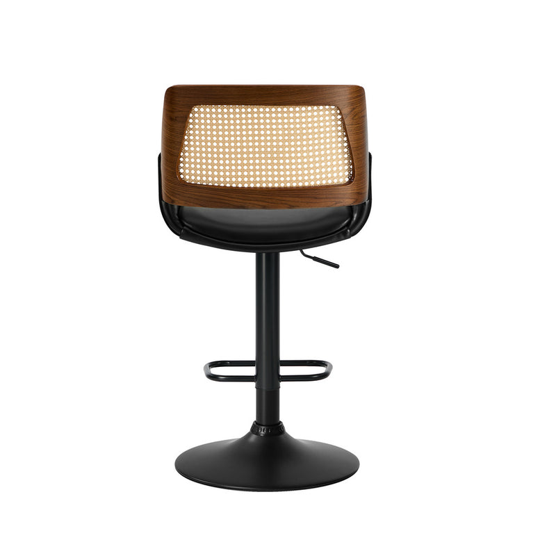 Oikiture 2x Bar Stools Kitchen Dining Chairs Rattan Leather Black