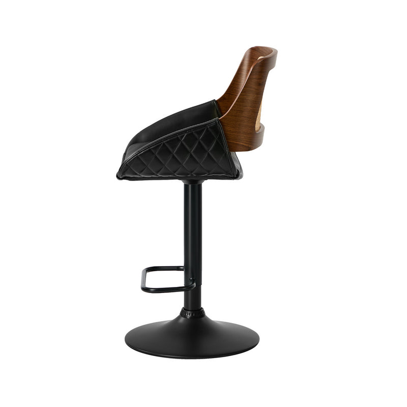 Oikiture 2x Bar Stools Kitchen Dining Chairs Rattan Leather Black