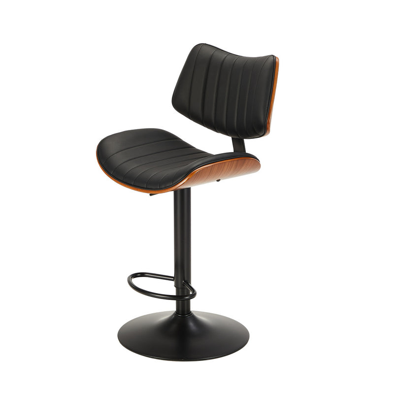 Oikiture 2x Bar Stool Kitchen Swivel Chair Wooden Leather Gas Lift Black