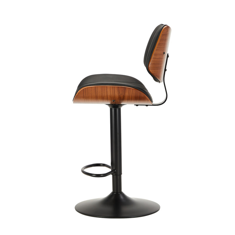 Oikiture 2x Bar Stool Kitchen Swivel Chair Wooden Leather Gas Lift Black