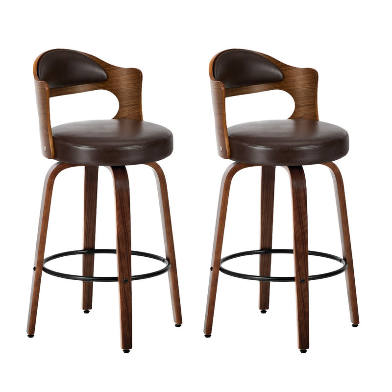 Oikiture 2x Bar Stools Kitchen Swivel Chair Shell Leather Brown