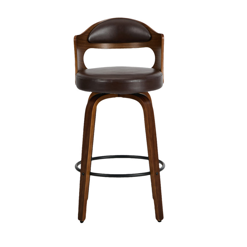 Oikiture 2x Bar Stools Kitchen Swivel Chair Shell Leather Brown
