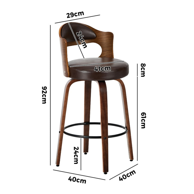 Oikiture 2x Bar Stools Kitchen Swivel Chair Shell Leather Brown
