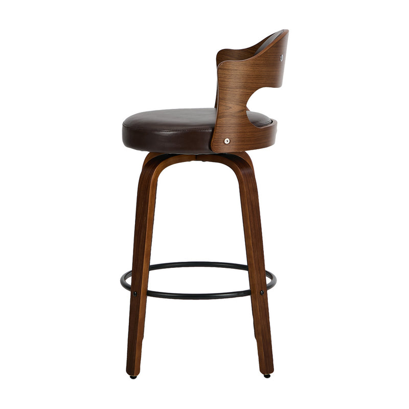 Oikiture 2x Bar Stools Kitchen Swivel Chair Shell Leather Brown