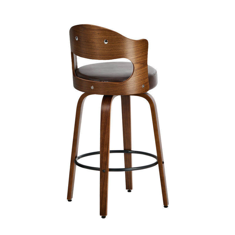 Oikiture 2x Bar Stools Kitchen Swivel Chair Shell Leather Brown