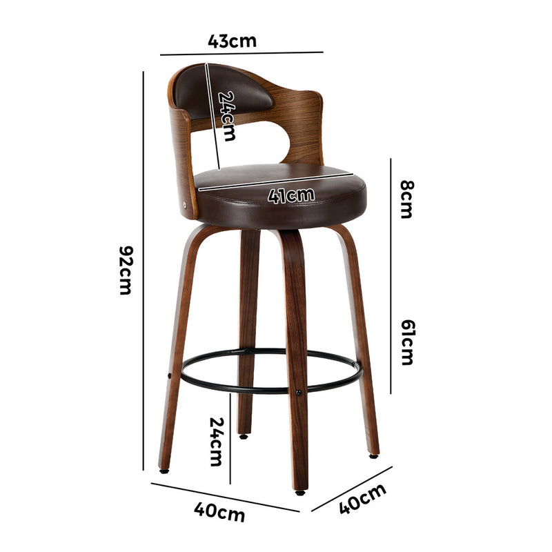 Oikiture 4x Bar Stools Swivel Counter Chair Shell Leather Brown