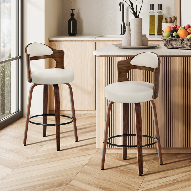 Oikiture 2x Bar Stools Kitchen Swivel Chair Shell Leather White